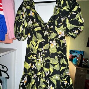 Express Black and Green Floral Mini Dress